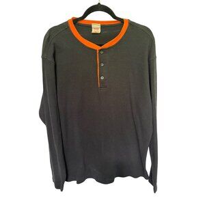 Faded Glory Thermal Shirt Black With Orange Henley Mens L